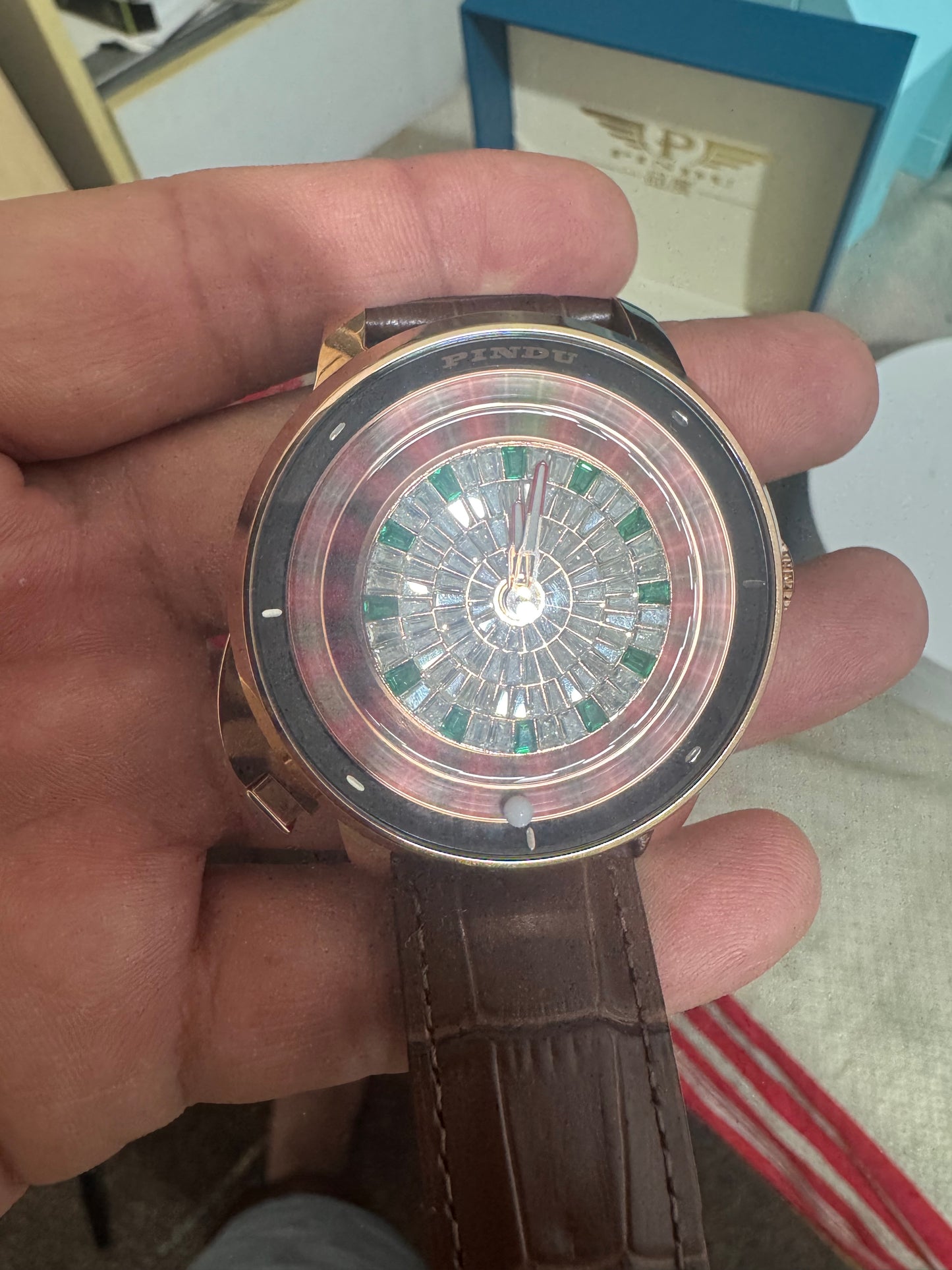 Luxury Men’s Automatic Watch – Sparkling Rhinestone Mechanical Timepiece with Open Heart Running Dial