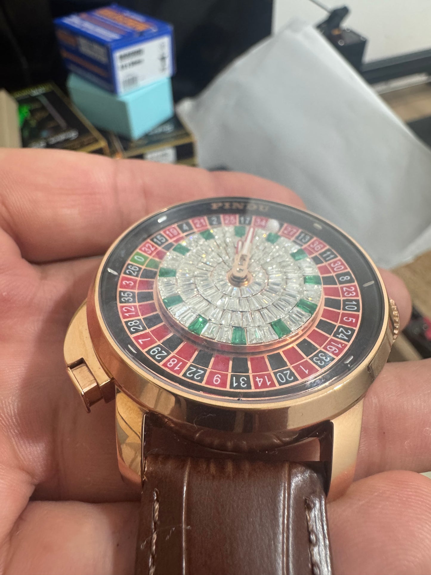 Luxury Men’s Automatic Watch – Sparkling Rhinestone Mechanical Timepiece with Open Heart Running Dial